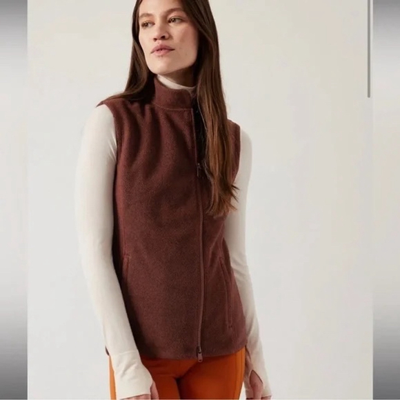 Athleta Jackets & Blazers - Athleta Women’s Size SP 100% Polyester Brown Stroll Fleece Moto Vest